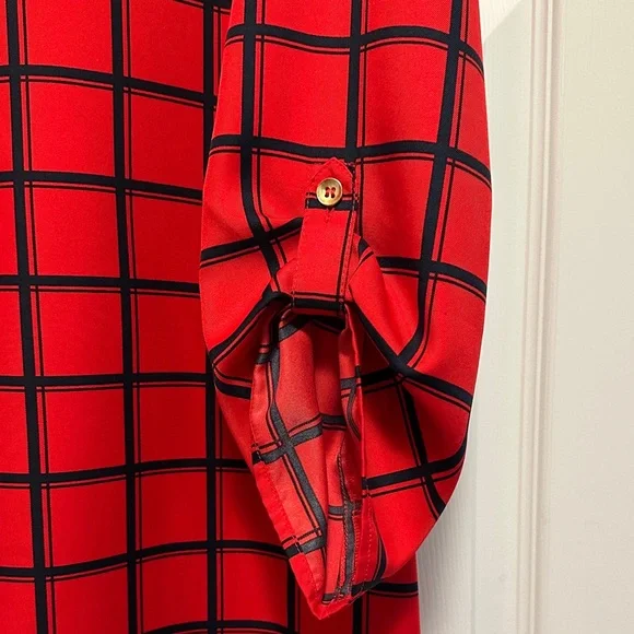 The Limited Red and Navy Checkered Long Sleeve Dress - Picture 3 of 7